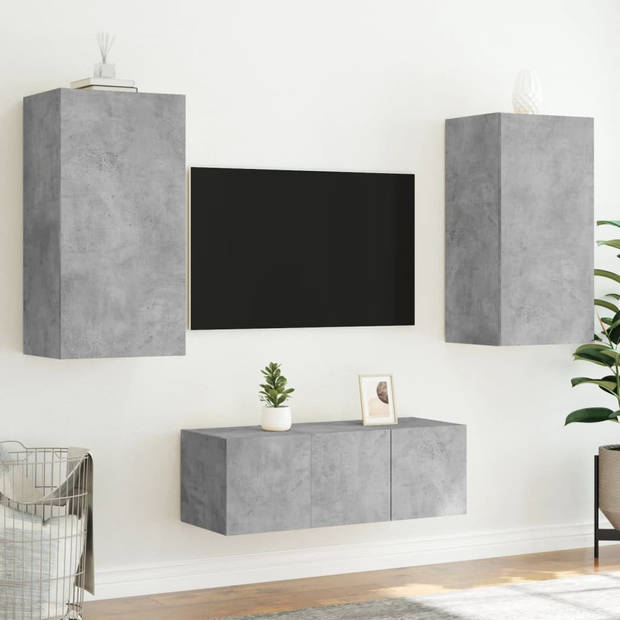 vidaXL 4-delige Tv-wandmeubelset met LED bewerkt hout betongrijs