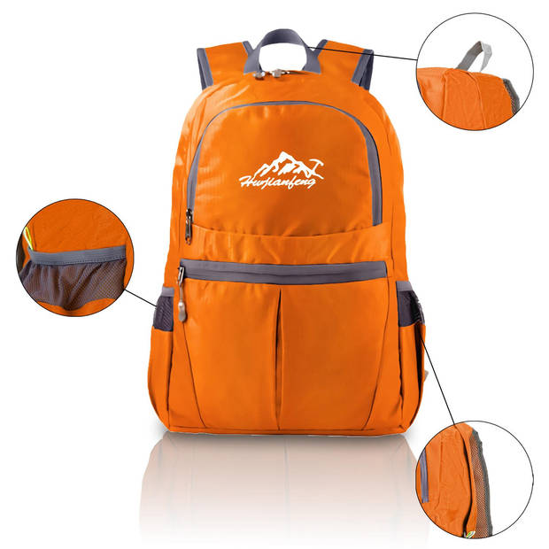 Intirilife opvouwbare rugzak, ultralicht, oranje, 36 liter, uniseks, waterdicht, outdoor dagrugzak voor kamperen wandele