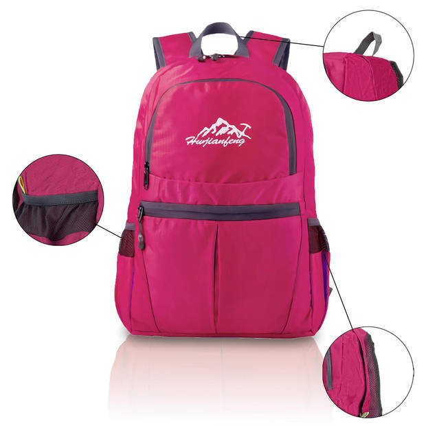 Intirilife opvouwbare rugzak, ultralicht, roze, 36 liter, uniseks, waterdicht, outdoor dagrugzak voor kamperen wandele