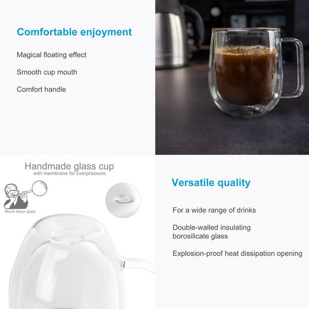 Intirilife 2x dubbelwandig thermoglas set in 250 ml - koffiemok geïsoleerd latte macchiato theeglas koffieglas