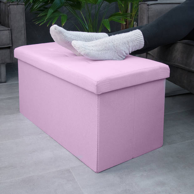 Intirilife opvouwbare kruk 76x38x38 cm in lotus rosa bank stoel met opbergruimte en deksel van stof opbergbox kist