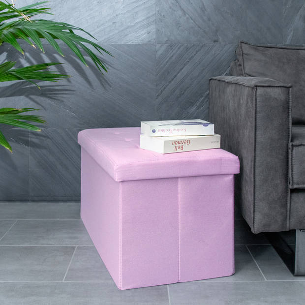 Intirilife opvouwbare kruk 76x38x38 cm in lotus rosa bank stoel met opbergruimte en deksel van stof opbergbox kist