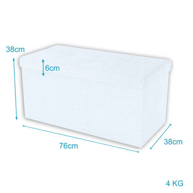 Intirilife opvouwbare kruk 76x38x38 cm in snow white bank stoel met opbergruimte en deksel van stof opbergbox kist