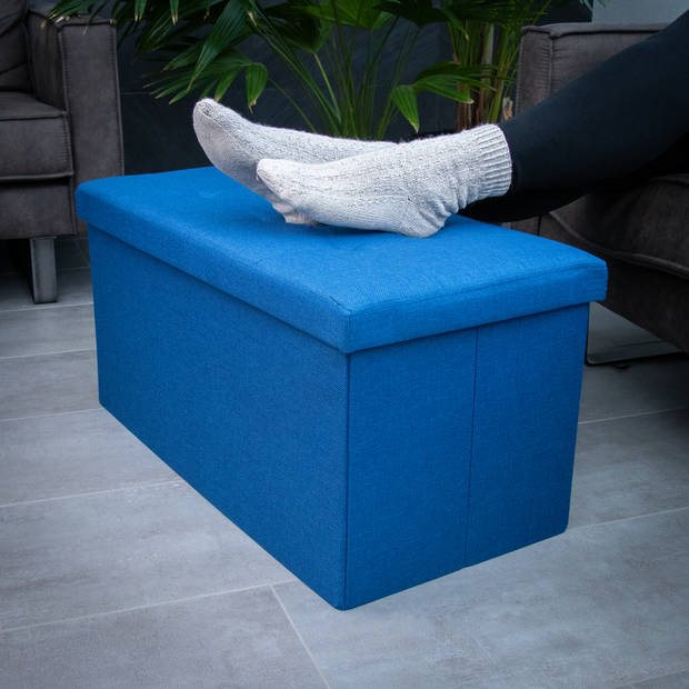 Intirilife opvouwbare kruk 76x38x38 cm in ocean blue bank stoel met opbergruimte en deksel van stof opbergbox kist