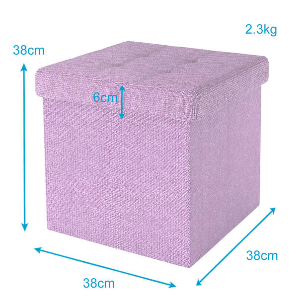 Intirilife opvouwbaar krukje 38x38x38 cm in lotus rosa stoel poef met opbergruimte en deksel van stof opbergbox kist