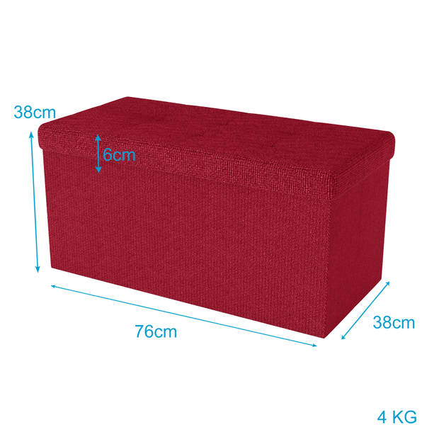 Intirilife opvouwbare kruk 76x38x38 cm in granat red bank stoel met opbergruimte en deksel van stof opbergbox kist