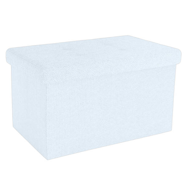 Intirilife opvouwbare kruk 49x30x30 cm in snow white bank stoel met opbergruimte en deksel van stof opbergbox kist