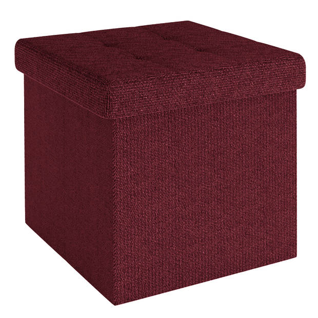 Intirilife opvouwbaar krukje 38x38x38 cm in cherry red stoel poef met opbergruimte en deksel van stof opbergbox kist