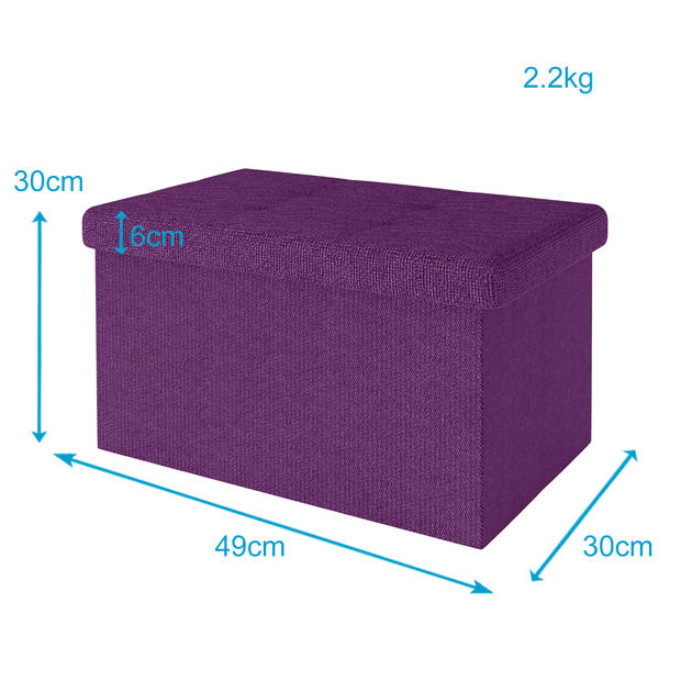 Intirilife opvouwbare kruk 49x30x30 cm in nebel lila bank stoel met opbergruimte en deksel van stof opbergbox kist