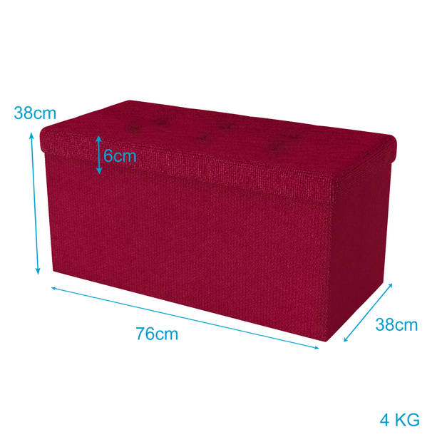 Intirilife opvouwbare kruk 76x38x38 cm in cherry red bank stoel met opbergruimte en deksel van stof opbergbox kist