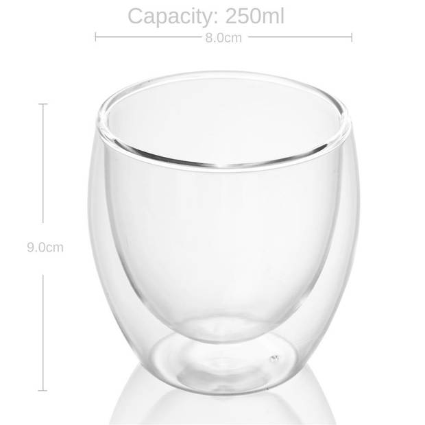 Intirilife 4x dubbelwandig thermo glas set in 200-300 ml - koffiemok geïsoleerd latte macchiato thee glas koffie glas