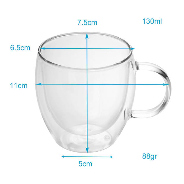 Intirilife 4x dubbelwandig thermo glas set in 100 - 200ml - koffiemok geïsoleerd espresso glas thee glas koffie glas