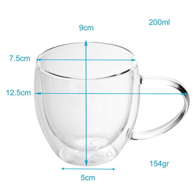 Intirilife 4x dubbelwandig thermo glas set in 200 - 300ml - koffiemok geïsoleerd latte macchiato theeglas koffie glas