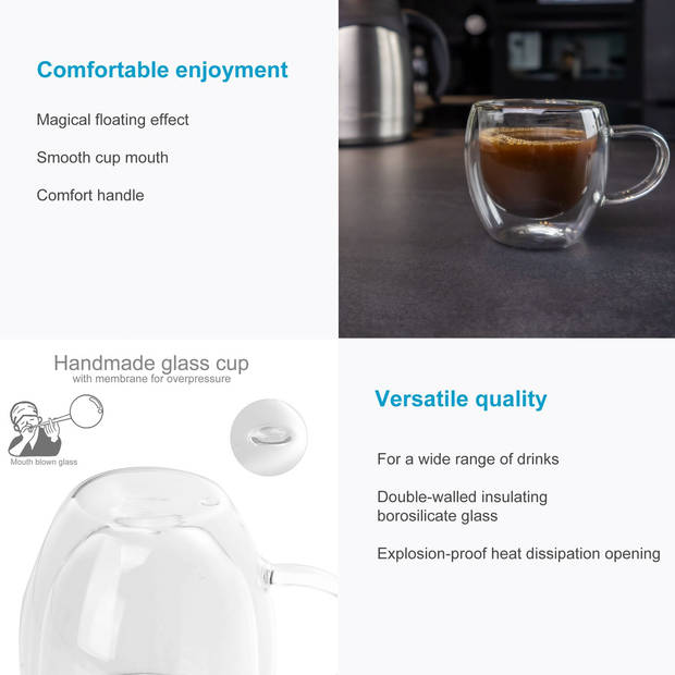 Intirilife 4x dubbelwandig thermo glas set in 200 - 300ml - koffiemok geïsoleerd latte macchiato theeglas koffie glas