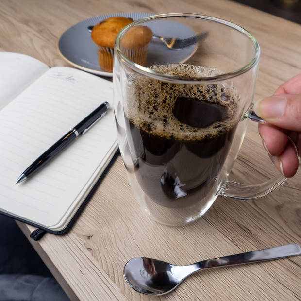 Intirilife 2x dubbelwandig thermoglas set in 400 - 500ml - koffiemok geïsoleerd latte macchiato theeglas koffieglas