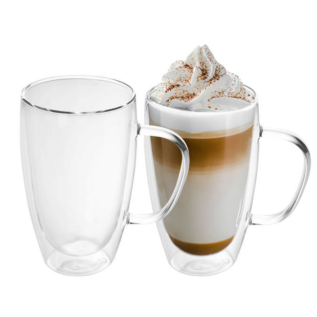 Intirilife 2x dubbelwandig thermoglas set in 400 - 500ml - koffiemok geïsoleerd latte macchiato theeglas koffieglas