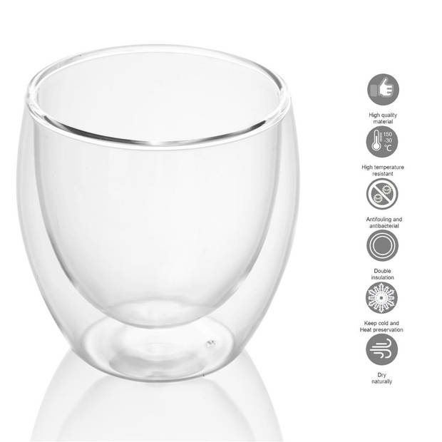 Intirilife 2x dubbelwandig thermo glas set in 200-300 ml - koffiemok geïsoleerd latte macchiato thee glas koffie glas