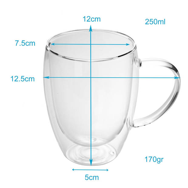 Intirilife 2x dubbelwandig thermo glas set in 300 - 400ml - koffiemok geïsoleerd latte macchiato thee glas koffie glas