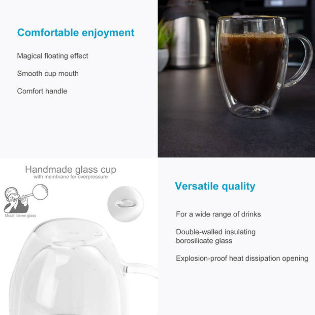 Intirilife 4x dubbelwandig thermo glas set in 300 - 400ml - koffiemok geïsoleerd latte macchiato thee glas koffie glas