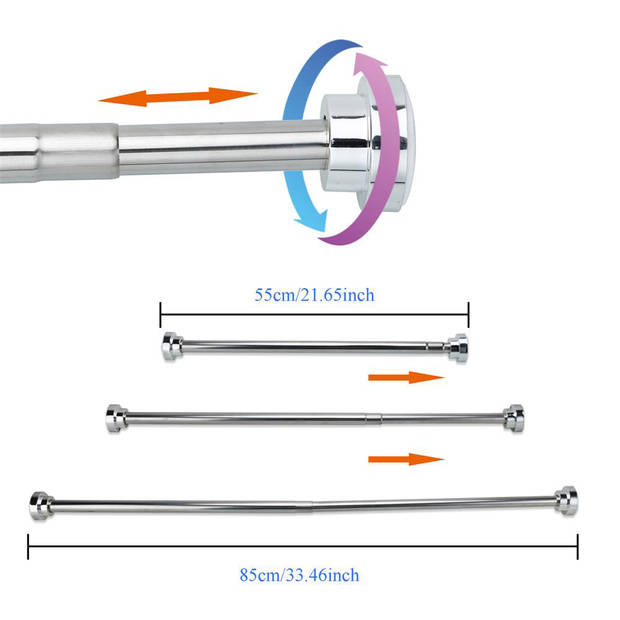 Intirilife telescoopstang 55 - 85 cm - douchegordijnstang van roestvrij staal zonder boren - klemstang gordijnstang