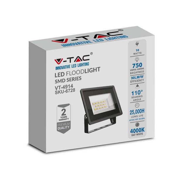 V-TAC VT-4914-B LED Schijnwerpers - Zwart - IP65 - 10 Watt - 750 Lumen - 4000K