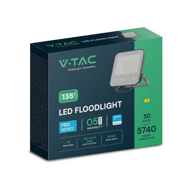 V-TAC VT-4455 LED Schijnwerpers - Zwart - 135lm/w - Samsung - IP65 - 50 Watt - 5740 Lumen - 6500K - 5 Jaar