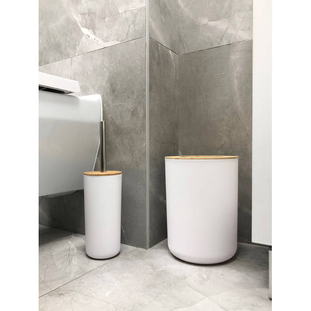 Luxe 6-delige bamboe badkamer set / toiletset wit - Badkameraccessoireset
