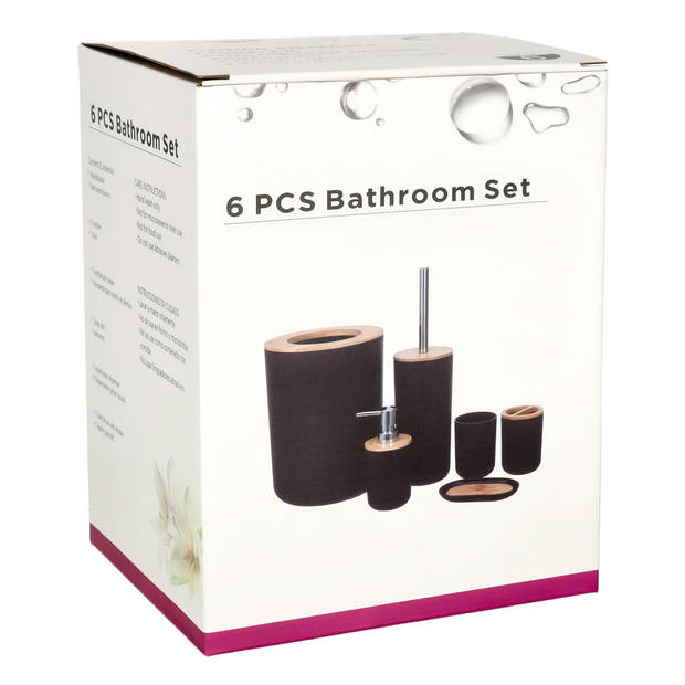 Luxe 6-delige bamboe badkamer set / toiletset grijs - Badkameraccessoireset