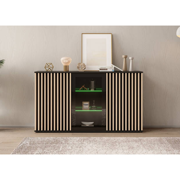 Meubella Dressoir Corluka - Zwart - Eiken - 160 cm