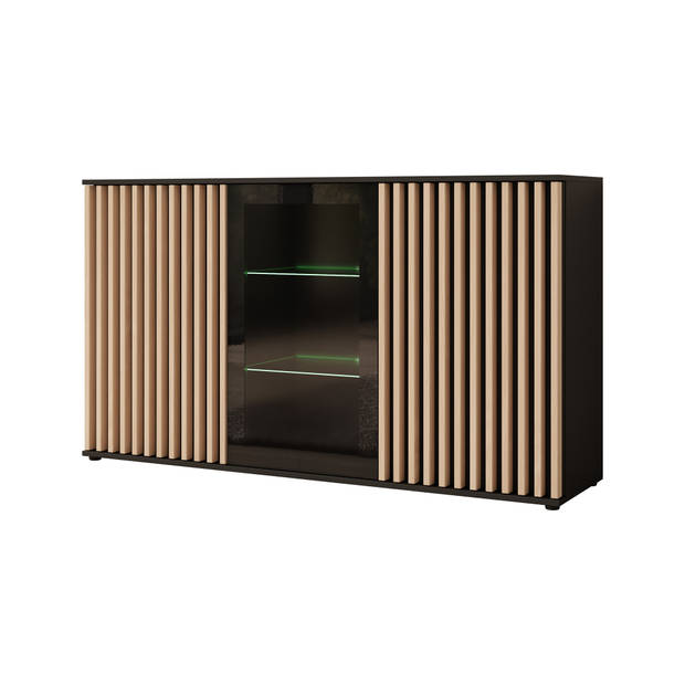 Meubella Dressoir Corluka - Zwart - Eiken - 160 cm