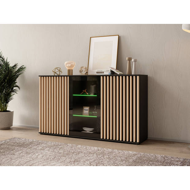 Meubella Dressoir Corluka - Zwart - Eiken - 160 cm