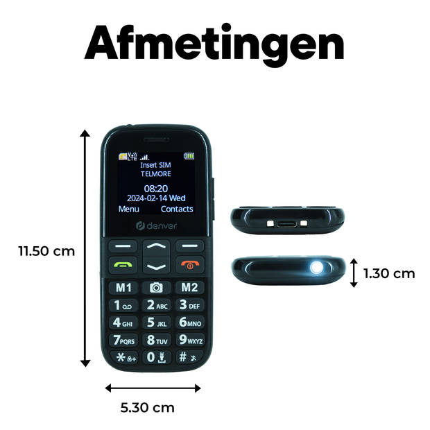 Denver Senioren Mobiele Telefoon 4G - Grote Toetsen - SOS knop - GSM - Simlockvrij - Bluetooth - BAS18600L