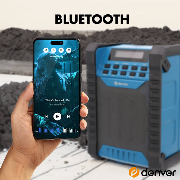 Denver Bouwradio DAB - Bluetooth - met Accu - AUX - FM - USB-C - Spatwaterdicht - WRD60