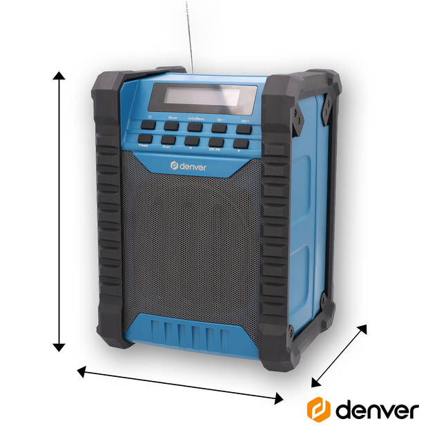 Denver Bouwradio DAB - Bluetooth - met Accu - AUX - FM - USB-C - Spatwaterdicht - WRD60