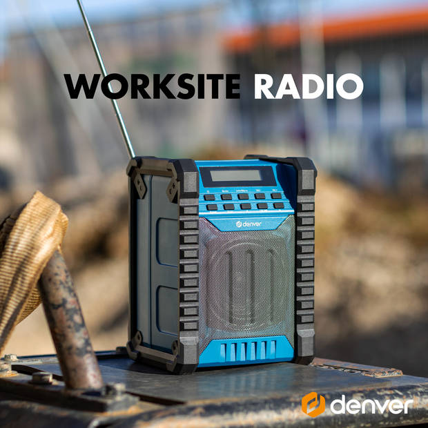 Denver Bouwradio DAB - Bluetooth - met Accu - AUX - FM - USB-C - Spatwaterdicht - WRD60