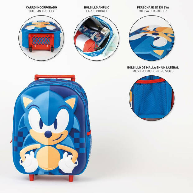 Schoolrugzak met Wielen Sonic Blauw 25 x 31 x 10 cm