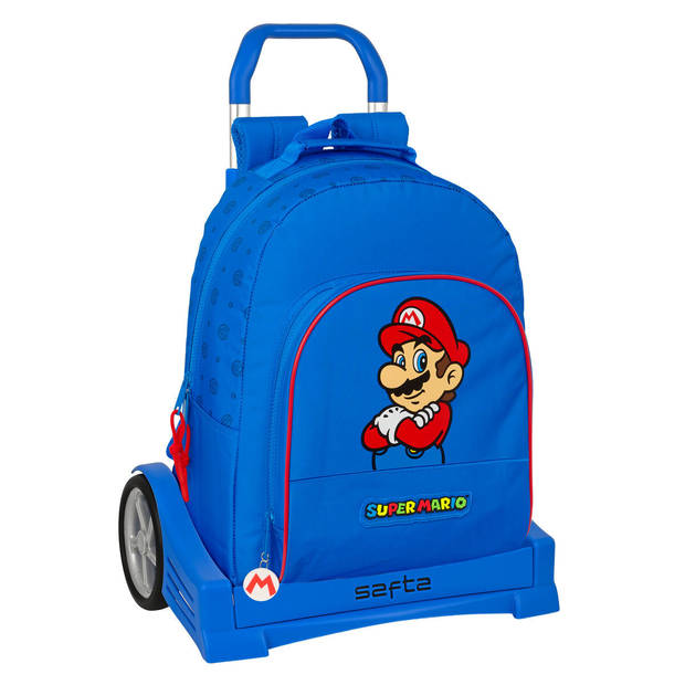 Schoolrugzak met Wielen Super Mario Play Blauw Rood 32 x 42 x 15 cm