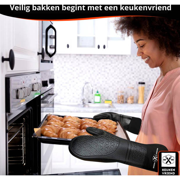 Keukenvriend © - Ovenwanten - BBQ - Rood- Bescherming tot 250 °C - Siliconen Ovenhandschoenen - Ovenwanten 2 Stuks