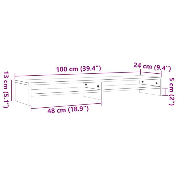 vidaXL Monitorstandaard 100x24x13 cm massief grenenhout wasbruin