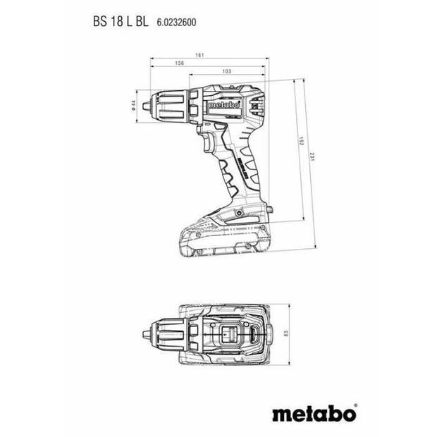 Metabo borstelloze accuboormachine - BS 18 L BL - 18V 55Nm - 13mm boorkop + 2 accu's 2Ah + lader + Metabox145