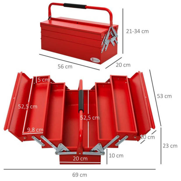 Gereedschapskoffers - Gereedschapskist - Opbergbox gereedschap - Rood -rood 56 x 20 x 41 cm