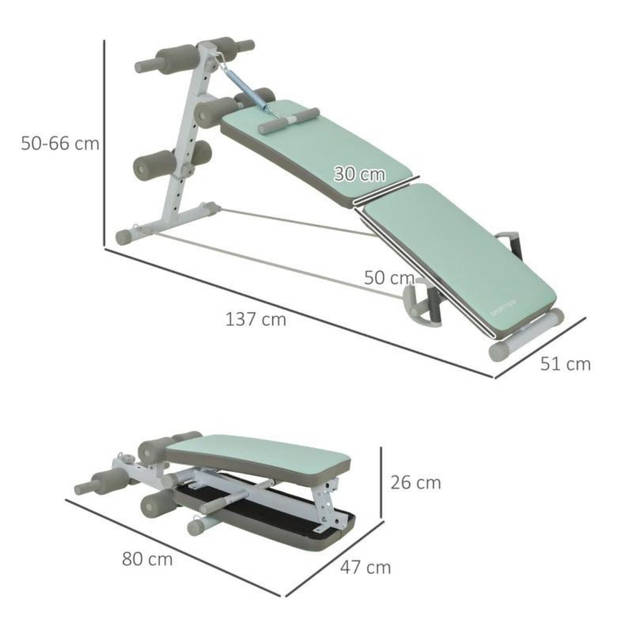 Trainingsbank - Buikspiertrainer - Halterbank - Fitness - Groen, 51 x 137 x 50-66 cm