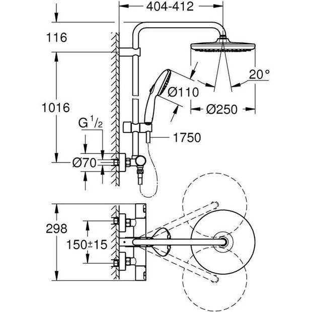 Douchezuil met thermostatische mengkraan - Waterbesparend - GROHE Vitalio Start Systeem 250 - Mat Zwart - 266772431