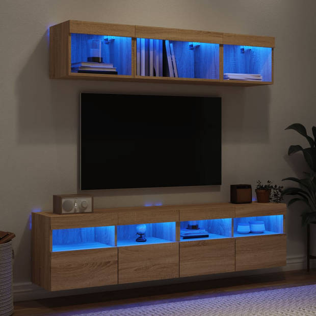 vidaXL 5-delige Tv-wandmeubelset met LED bewerkt hout sonoma eiken