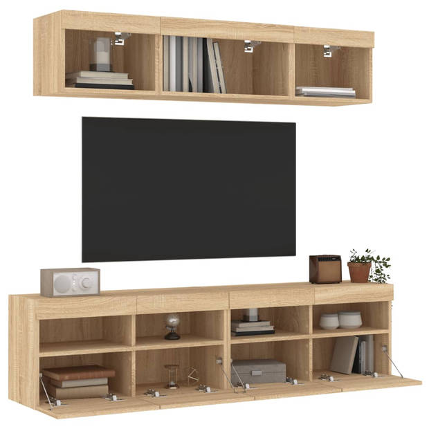 vidaXL 5-delige Tv-wandmeubelset met LED bewerkt hout sonoma eiken