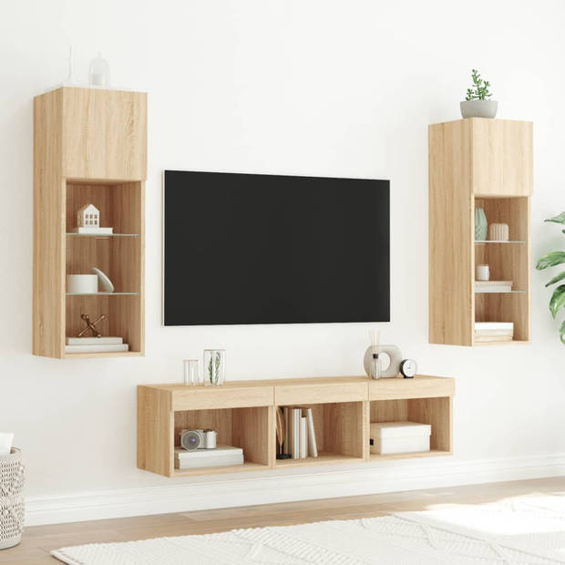 vidaXL 5-delige Tv-wandmeubelset met LED bewerkt hout sonoma eiken