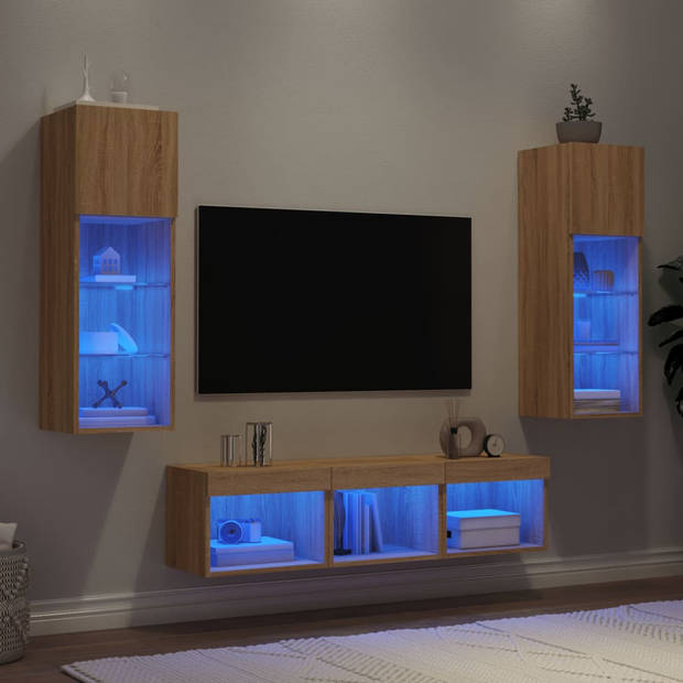 vidaXL 5-delige Tv-wandmeubelset met LED bewerkt hout sonoma eiken