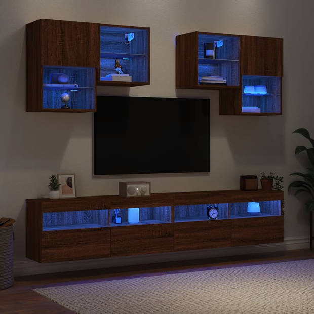 vidaXL 6-delige Tv-wandmeubelset met LED-verlichting bruin eikenkleur