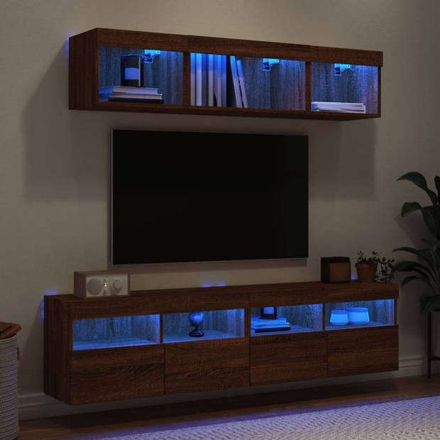 vidaXL 5-delige Tv-wandmeubelset met LED bewerkt hout bruineikenkleur