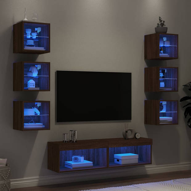 vidaXL 8-delige Tv-wandmeubelset met LED bewerkt hout bruineikenkleur